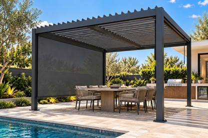 GazeboMate Aluminium Louvered Gazebo with Privacy Wall – Monument