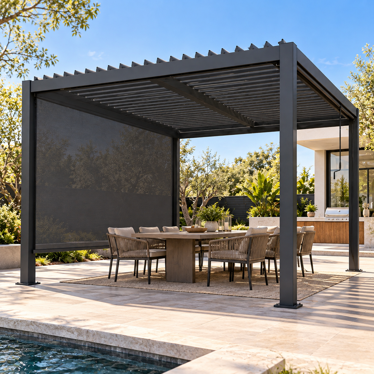 GazeboMate Aluminium Louvered Gazebo with Privacy Wall – Monument