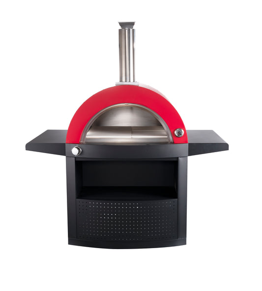 Grill King Hybrid Gas & Wood-fire 30” Pizza Oven, Heavy Duty Black Stainless Steel, Side & Front Bench