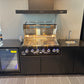 Grill King Signature Series 6 Burner Outdoor BBQ Kitchen Package – Black Stone Benchtop, Black Aluminium Cabinets, Built-In BBQ + Rotisserie
