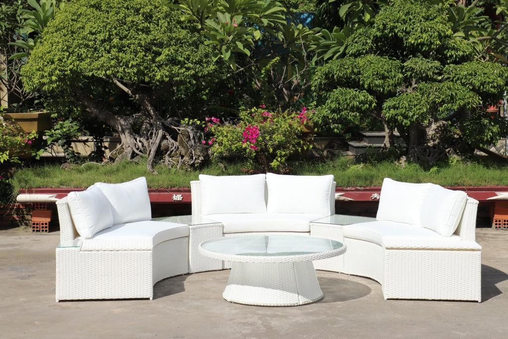 KABUL HALF MOON SOFA SET Aluminium Outdoor Lounge Setting — Black or White