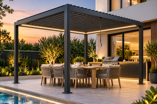 GazeboMate 3m × 4m Aluminium Louvered Gazebo – White | Adjustable Roof Pergola
