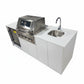 Grill King Signature Series Outdoor BBQ Kitchen Package – Rockpool White Stone Bench-Top, White Aluminium Cabinets | 4-Burner Built-In BBQ + Rotisserie + 150L Outdoor Fridge