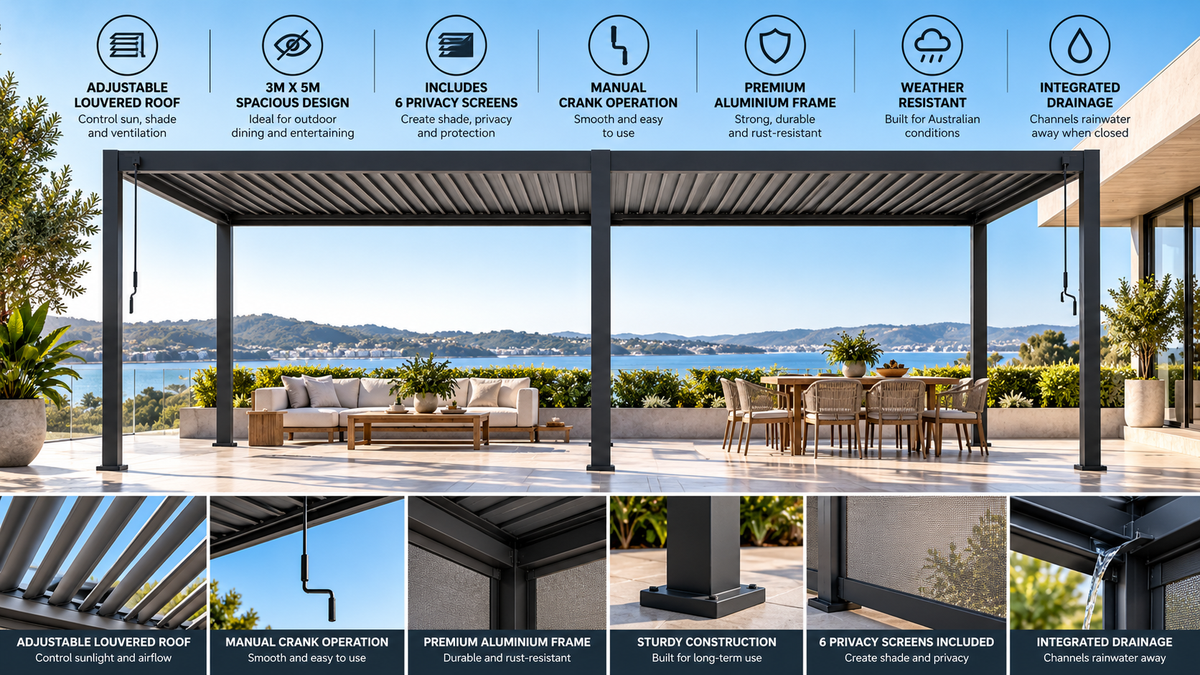 GazeboMate 4m × 6m Aluminium Louvered Gazebo – Monument | Adjustable Roof Pergola