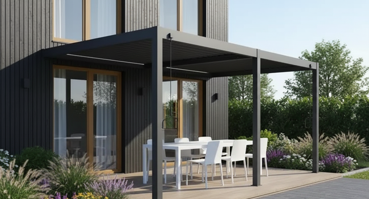 Wall Mounted Monument 3M x 6M Semi Permanent Louvered Gazebo Aluminium Pergola Monument Heavy Duty Wind Resistant