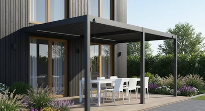 test rey 1 Wall Mounted Monument 3M x 6M Semi Permanent Louvered Gazebo Aluminium Pergola Monument Heavy Duty Wind Resistant