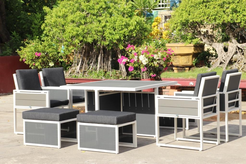 Ariana Dining Set: White Aluminium Designer Outdoor Living Set