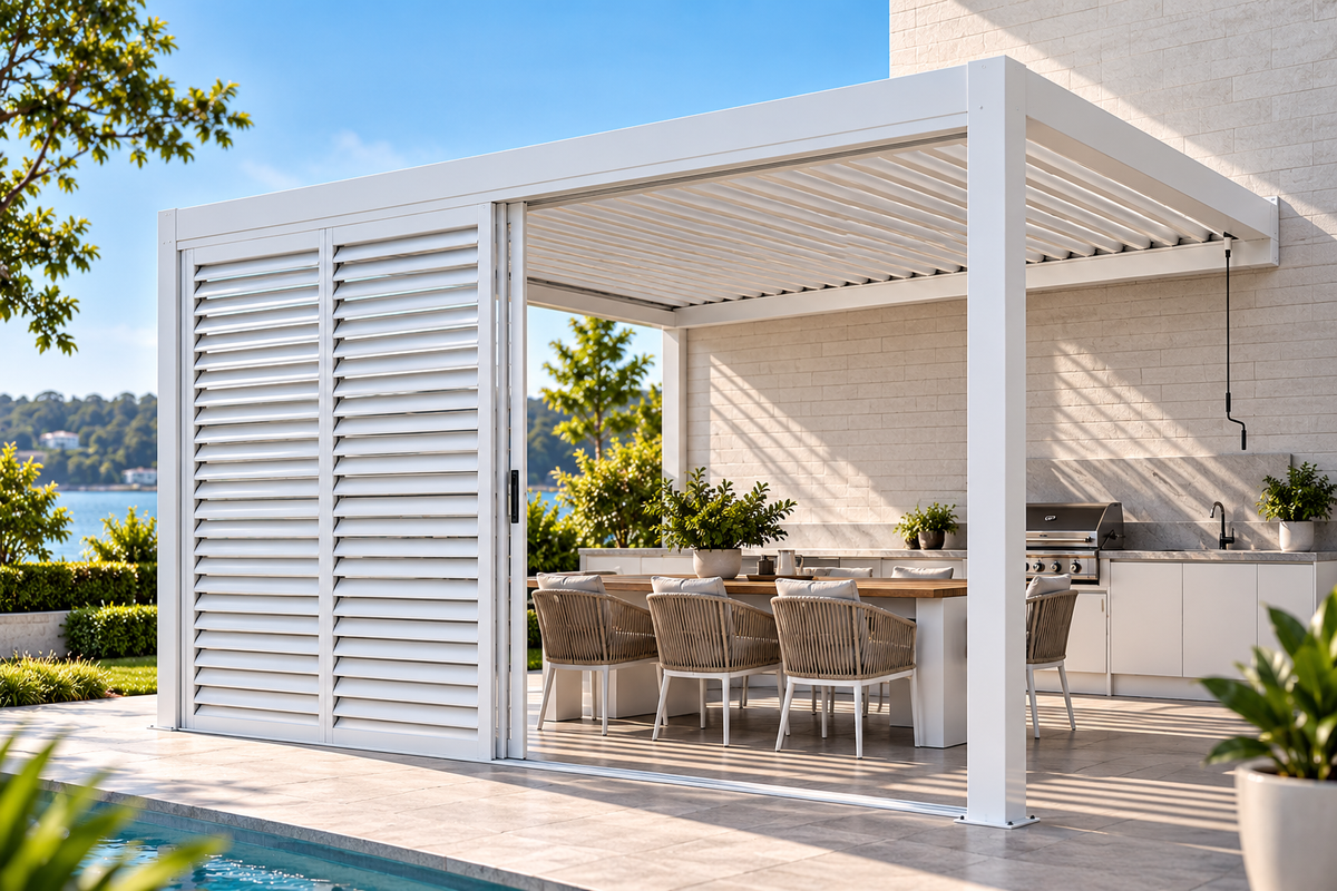GazeboMate 3m × 4m Wall-Mounted Aluminium Louvered Pergola – Privacy Screen & Wall Options