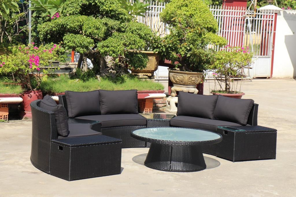 KABUL HALF MOON SOFA SET Aluminium Outdoor Lounge Setting — Black or White