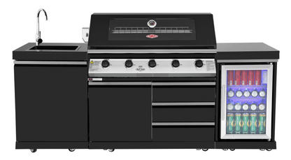 test rey 1 Black Stainless Steel BBQ Kitchen Suits Beef Eater 5 Burner 1200, Fridge And Sink Outdoor BBQ Kitchen Package