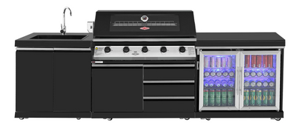 test rey 1 Black Stainless Steel BBQ Kitchen Suits Beef Eater 5 Burner 1200, Fridge And Sink Outdoor BBQ Kitchen Package