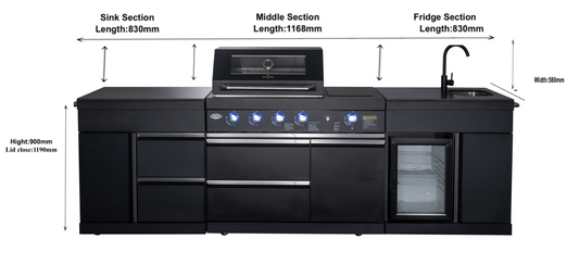 Black Felix 4B + Wok Designer BBQ Kitchen (BBQ Only Fridge Sink Sold Separate)