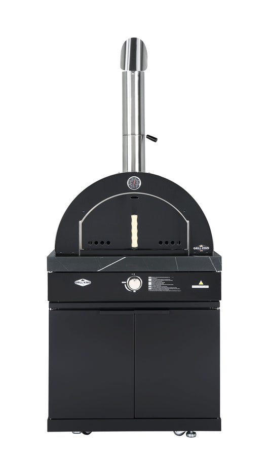22” Gas Pizza Oven Module: Rockpool Black Inc Pizza Oven, Trolley, Cabinet Shelves, Castors, Twin Pizza Level, Pizza Peel