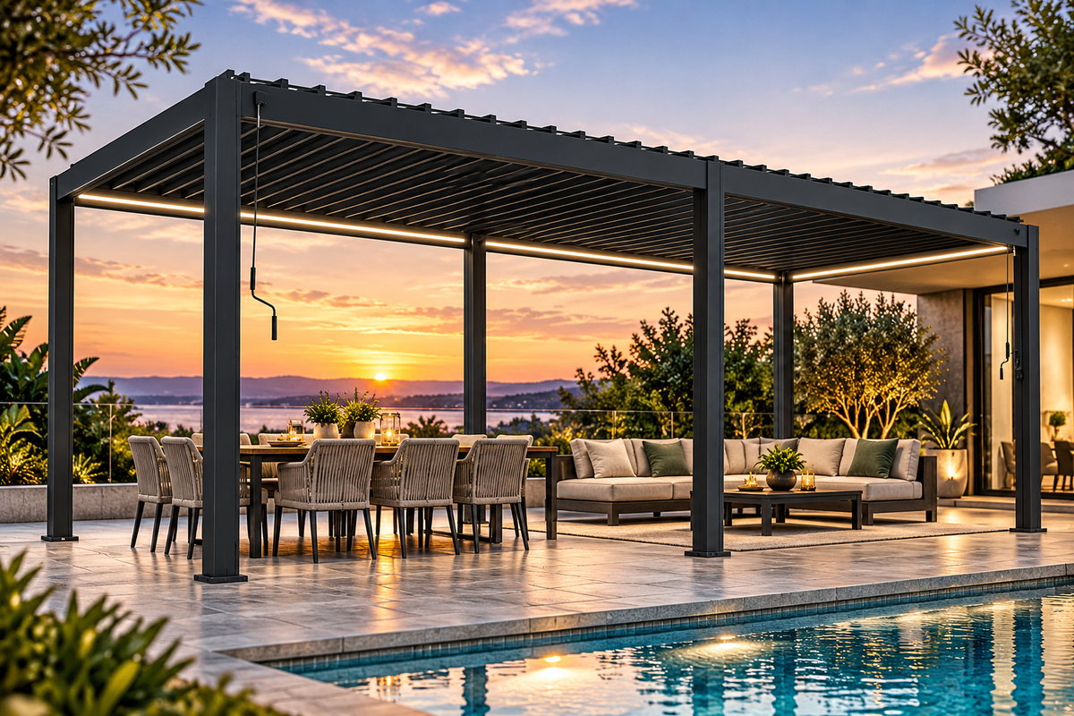 GazeboMate 3m × 6m Monument Aluminium Louvered Gazebo – Adjustable Roof Pergola