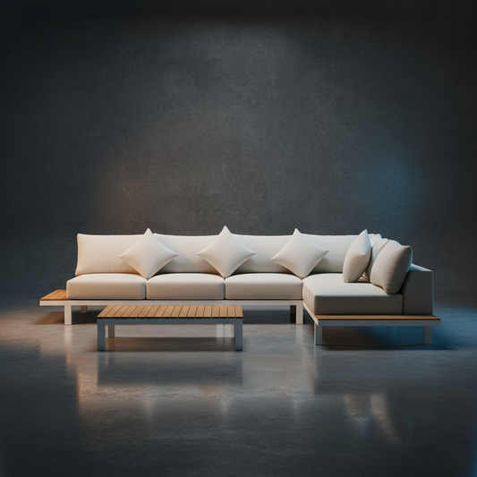 ARI Ralph White Hampton Corner Set - Outdoor Aluminium & Acacia Modular Corner Lounge White Aluminium Whether Resistant White Fabric White