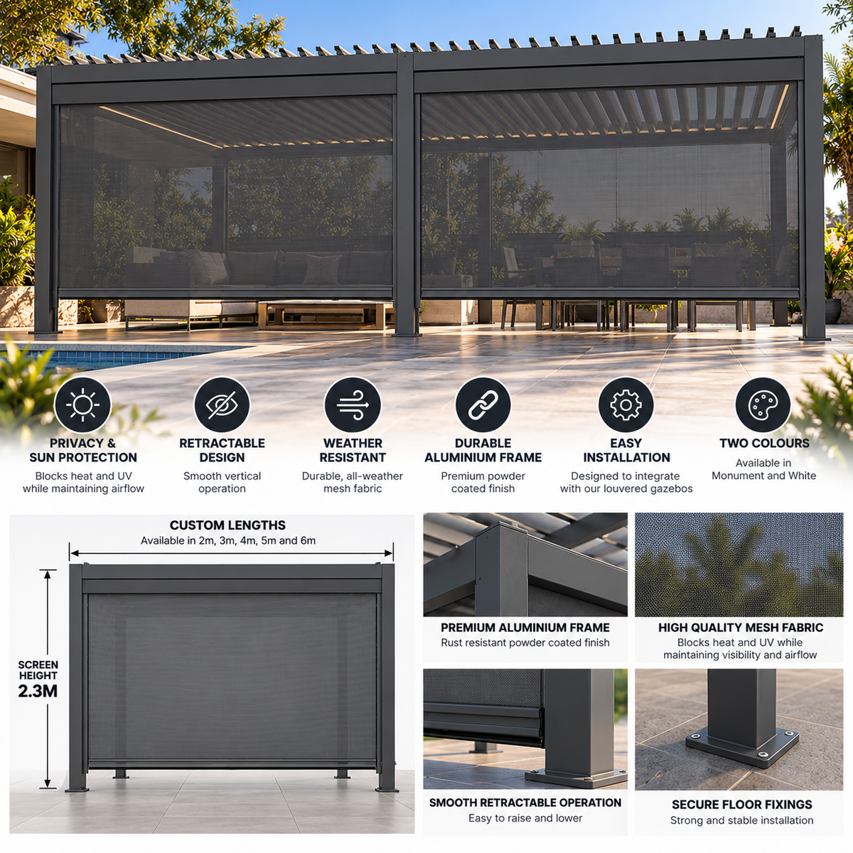 GazeboMate 4m × 6m Aluminium Louvered Gazebo – Monument | Adjustable Roof Pergola