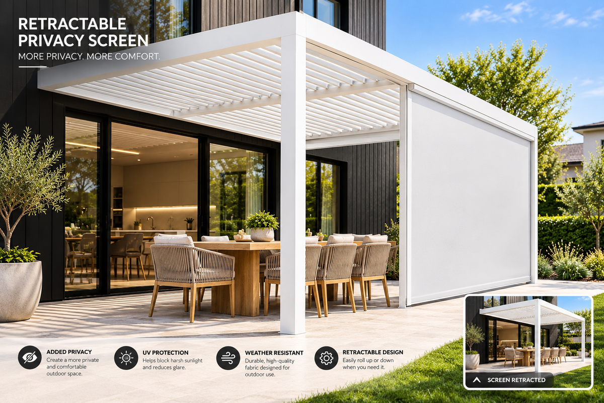 GazeboMate 3m × 4m Wall-Mounted Aluminium Louvered Pergola – Privacy Screen & Wall Options