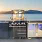 Kingsley 4 Burner Black 304 SS BBQ Kitchen + 2DR Fridge & 1DR Cupboard