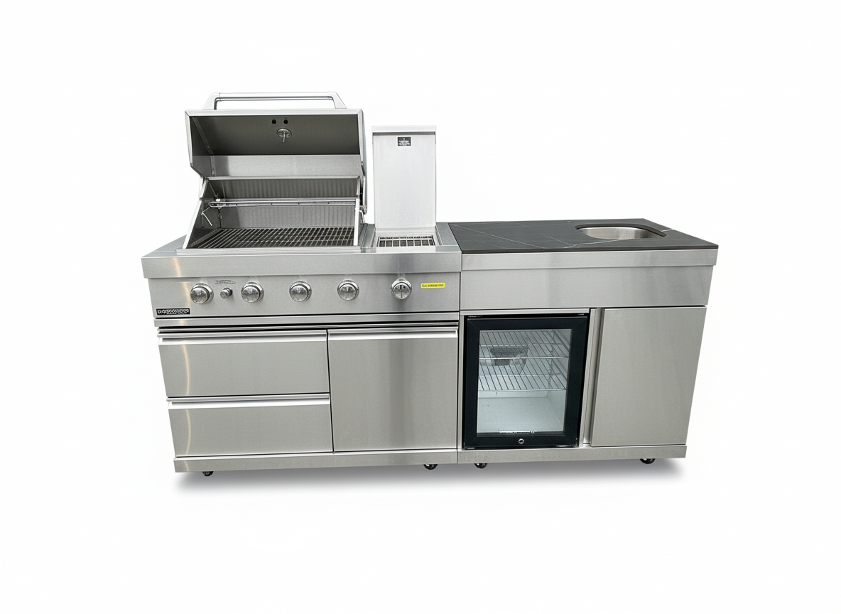 Floor Stock Stainless Steel Felix 4B + Wok BBQ Kitchen + Sink & Fridge Module