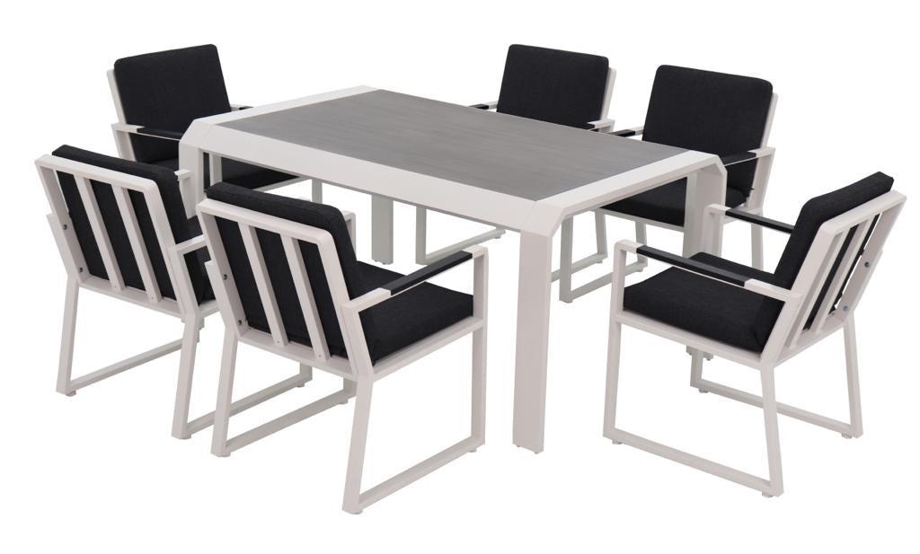 7 Piece Dining Set: White Aluminium Designer Outdoor Living Set