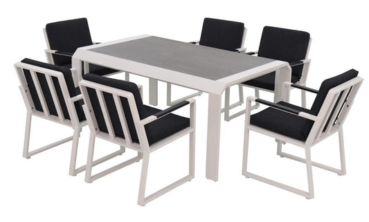 7 Piece Dining Set: White Aluminium Designer Outdoor Living Set