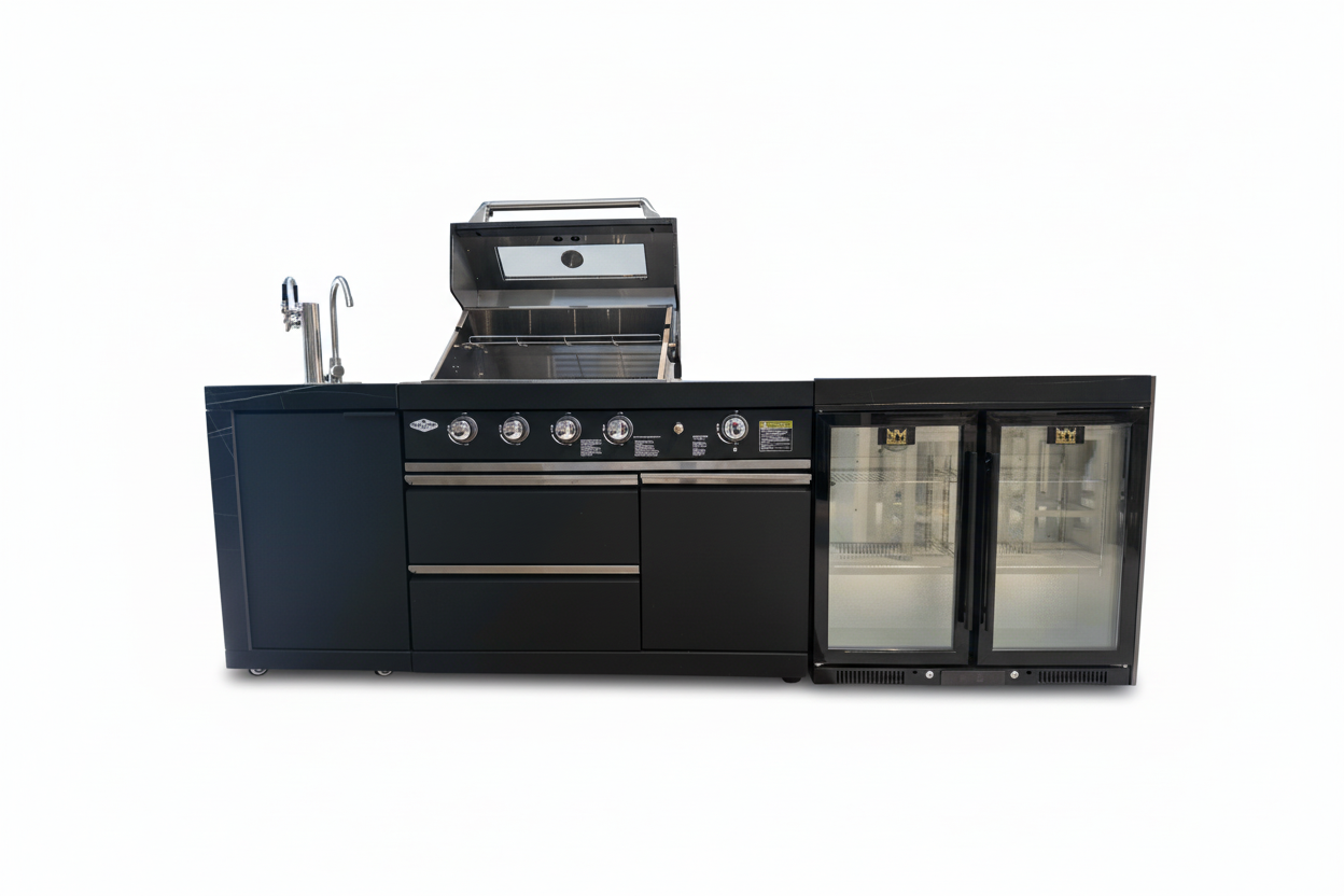 Floor Stock Rockpool 4 Burner + Wok BBQ Kitchen Package | Inc Sink + 208L Bar Fridge