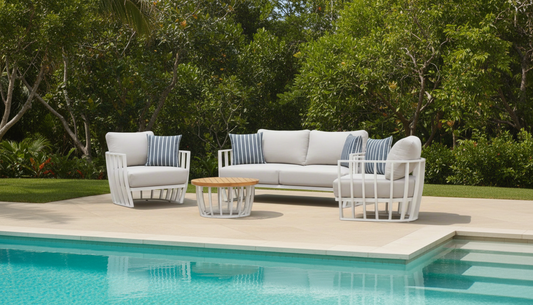 Maximus Hampton-Style 4-Piece Outdoor Lounge Set – White Aluminium + Ultra-Soft White Cushion