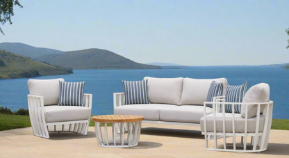 test rey 1 Maximus Aluminium Outdoor 4 Piece Lounge Set | White Aluminium + Cusions