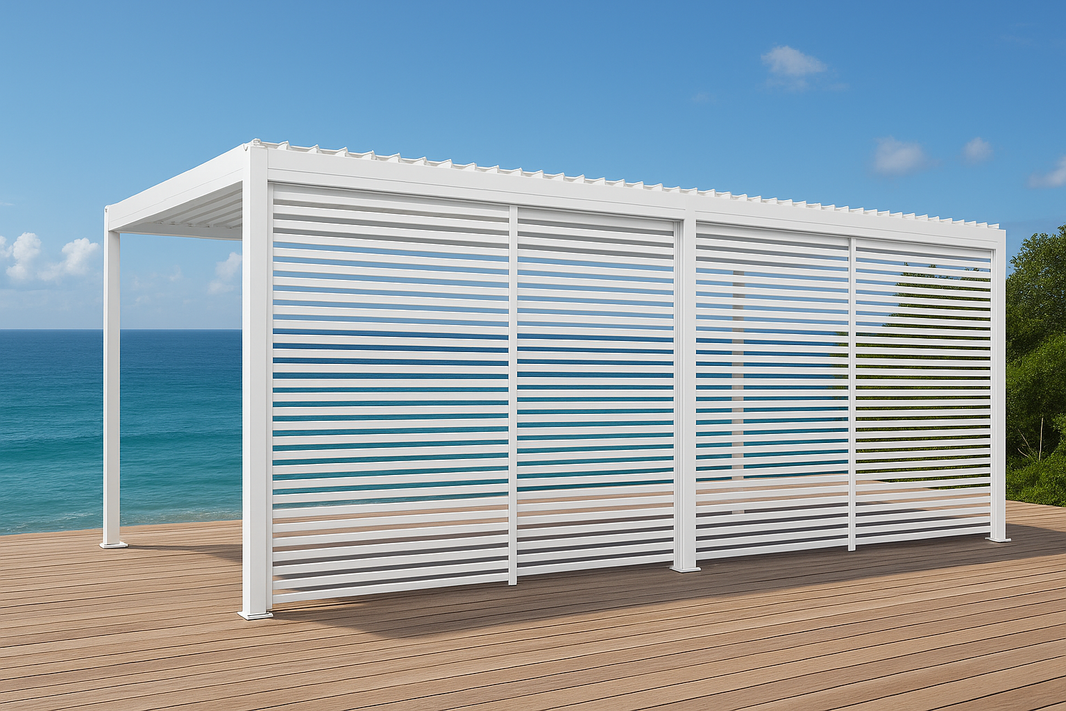 GazeboMate Combo Deal: White 3.6M x 7.2M Louvered Gazebo + Louvered Side Panel Slat Wall
