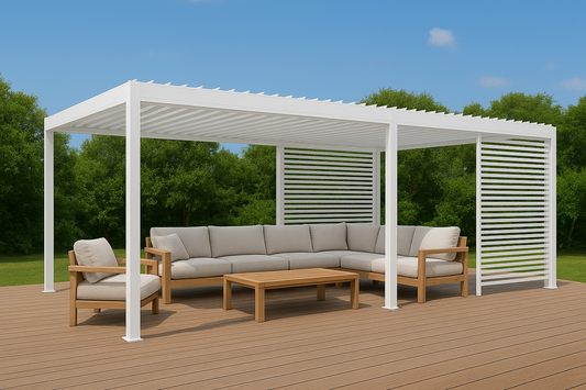 GazeboMate Combo Deal: White 3.6M x 7.2M Louvered Gazebo + Louvered Side Panel Slat Wall