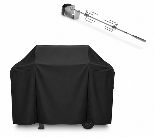 Rotisserie Kit + Grill King BBQ Cover Bundle