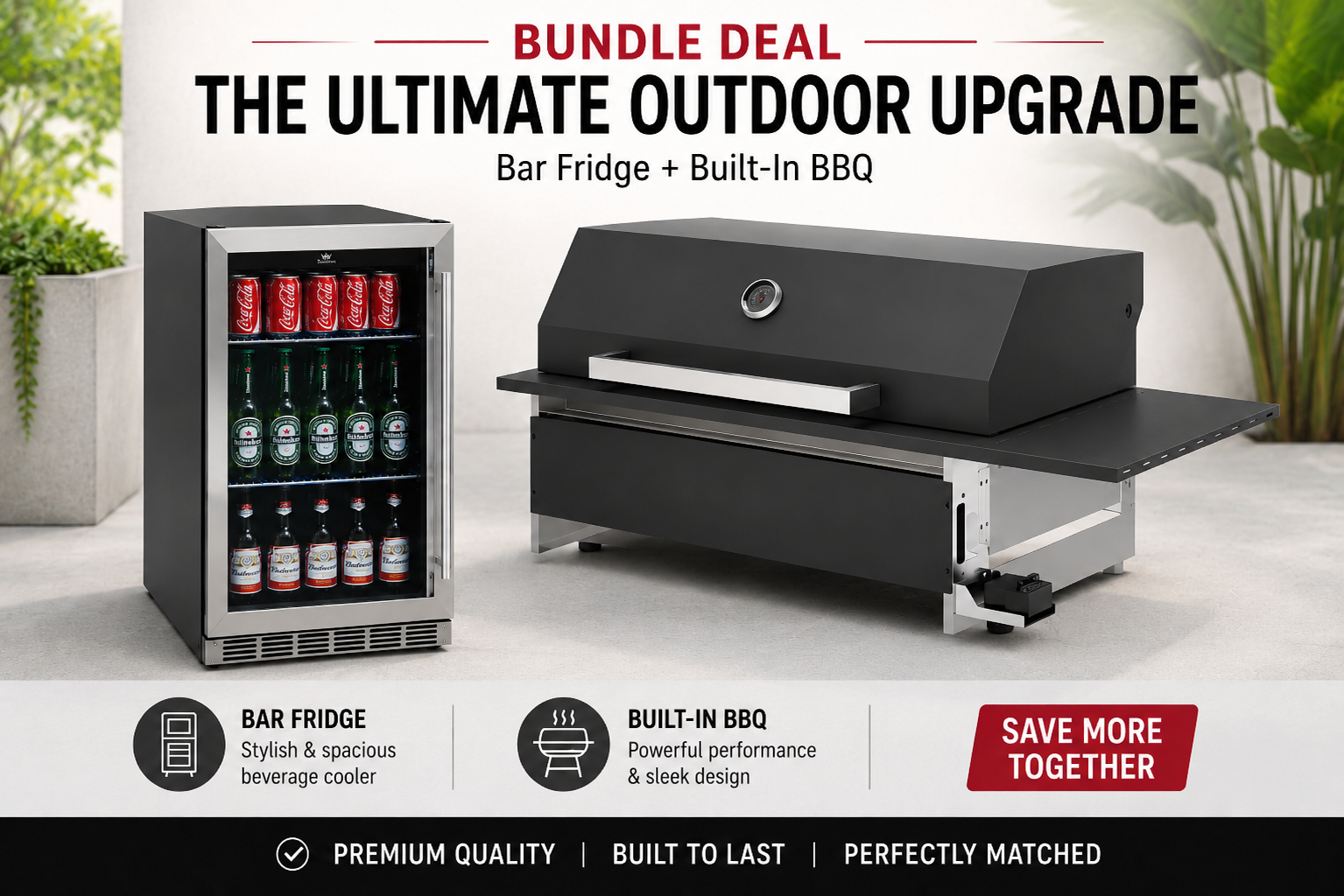 Bundle 4B Drop in Slimline & Bar Fridge King 150L Solid Door Alfresco Bar Fridge With Stainless Steel Exterior and Interior