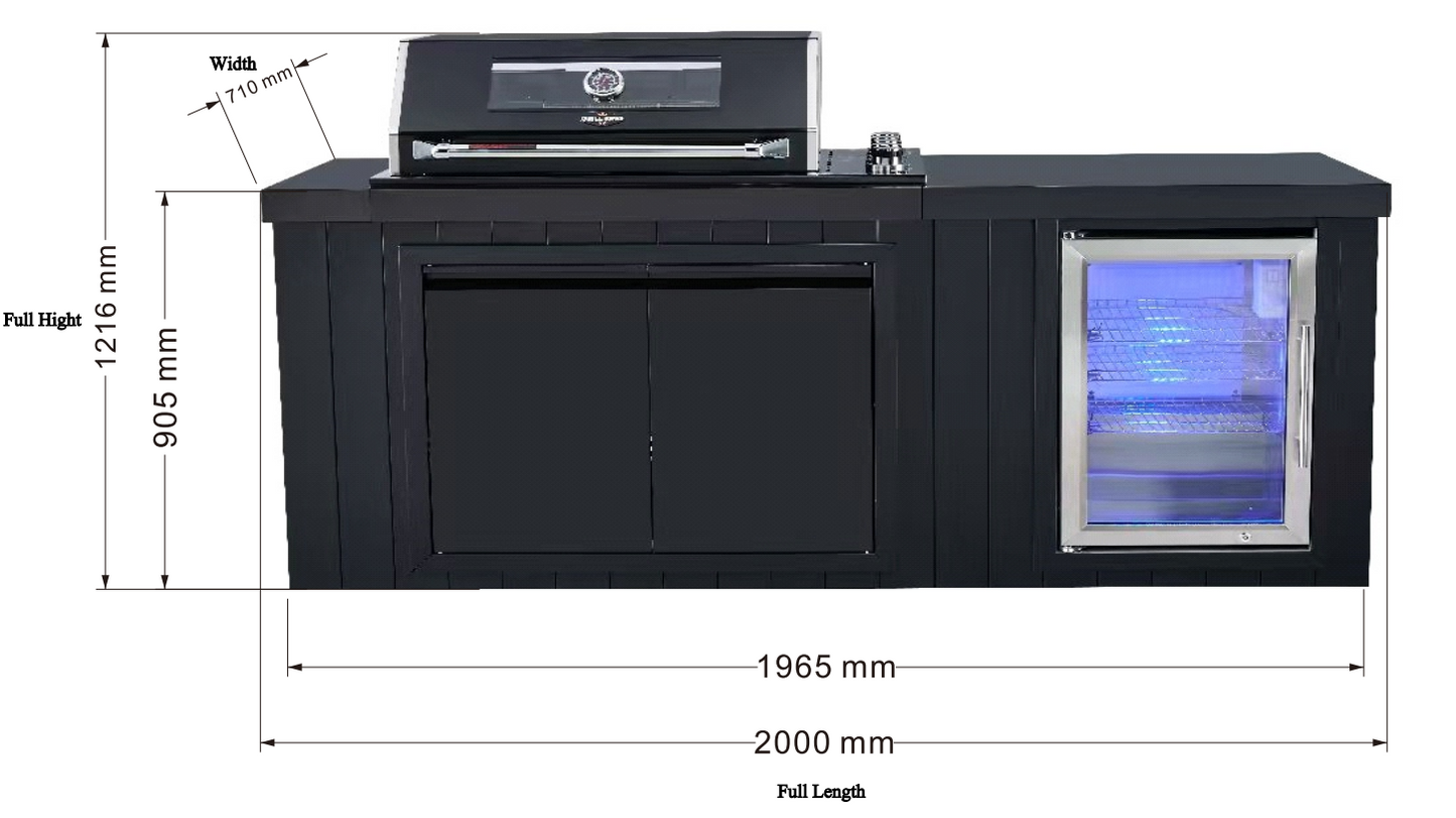 Grill King Signature Series | 4B Drop In BBQ Kitchen Weather Resistant Cabinetry & Stone Tops Inc 1DR Fridge