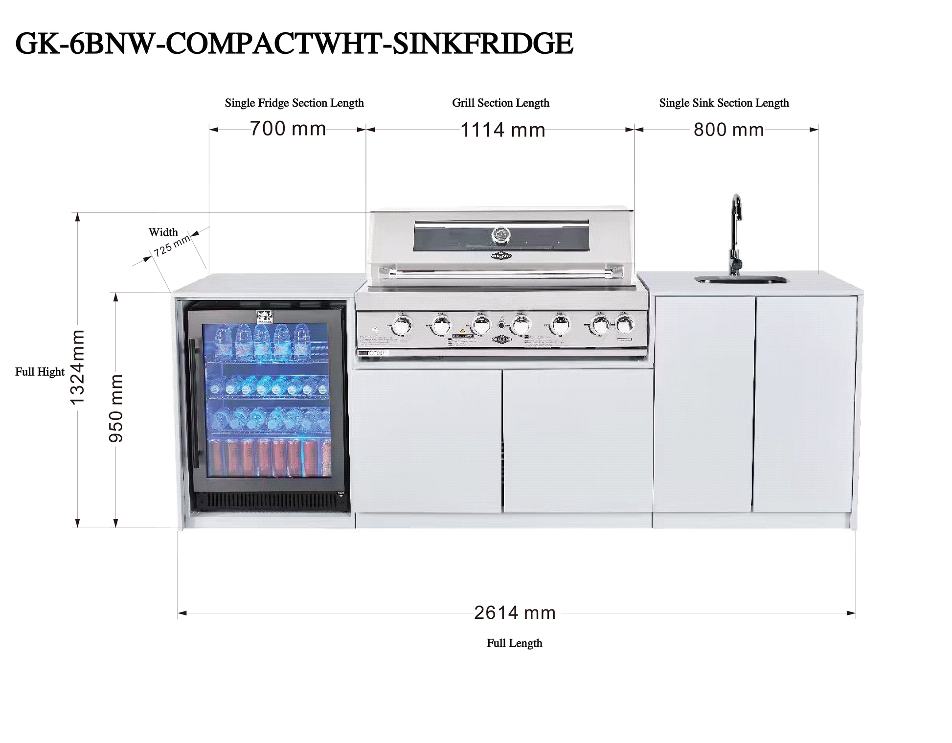 Grill King Signature Series Outdoor BBQ Kitchen Package | White Stone, Aluminium Cabinet Finish Inc Grill King 6B Built-In BBQ + Rotisserie