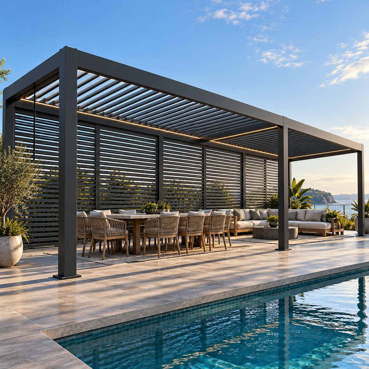 GazeboMate 4m × 6m Aluminium Louvered Gazebo – Monument | Adjustable Roof Pergola
