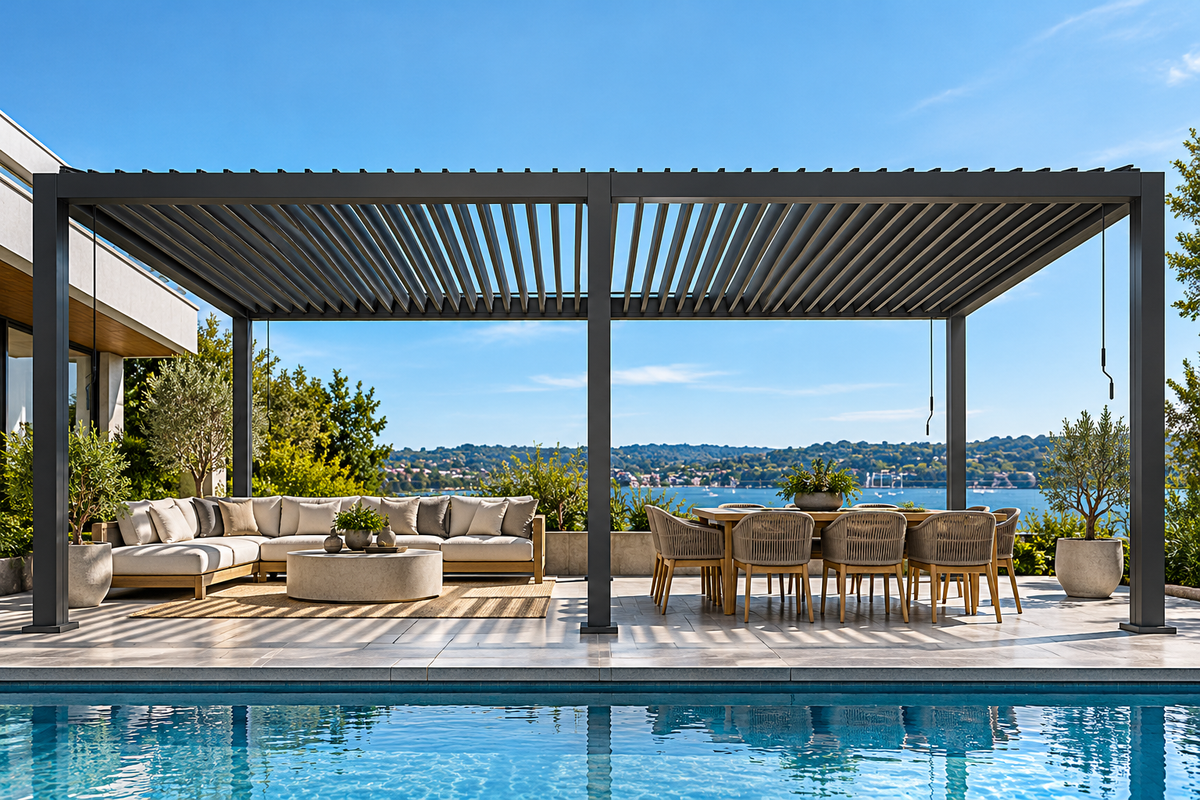 GazeboMate 3m × 6m Monument Aluminium Louvered Gazebo – Adjustable Roof Pergola
