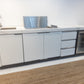 FLAT HOOD White Stone 4B Drop In BBQ Kitchen Package with Stone Benchtops, Hampton Waterfall Design