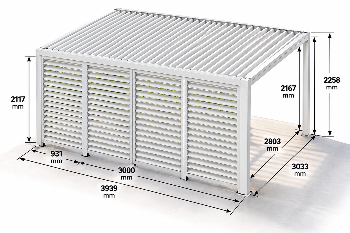 GazeboMate Louvered Gazebo + Aluminium Privacy Side Wall – Monument Charcoal