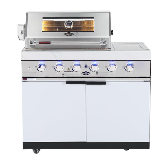 Rockpool 4 Burner White with Wok + Rear Infrared BBQ Kitchen (BBQ Only Fridge Sink Sold Seperate) - LPG