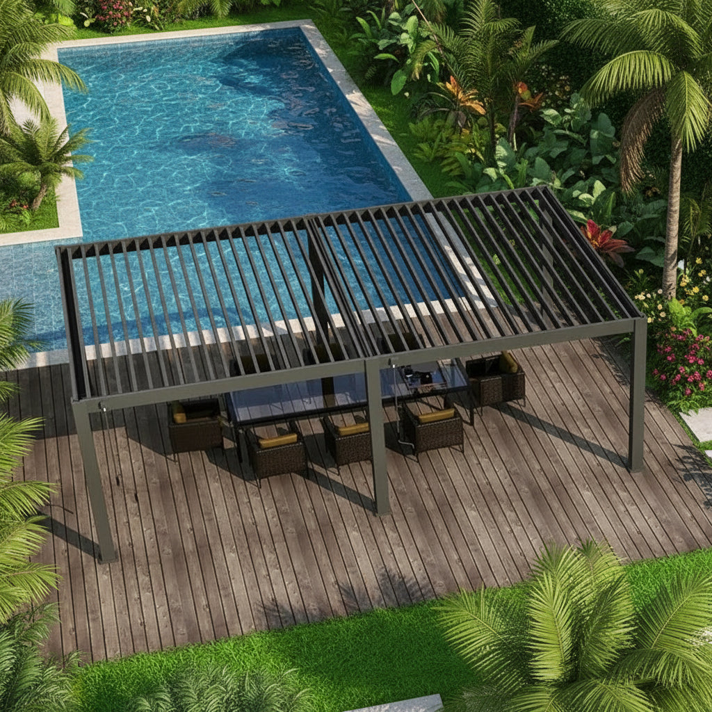 Wall Mounted 4M x 6M Semi Permanent Louvered Gazebo Monument Aluminium Heavy Duty Wind Resistant