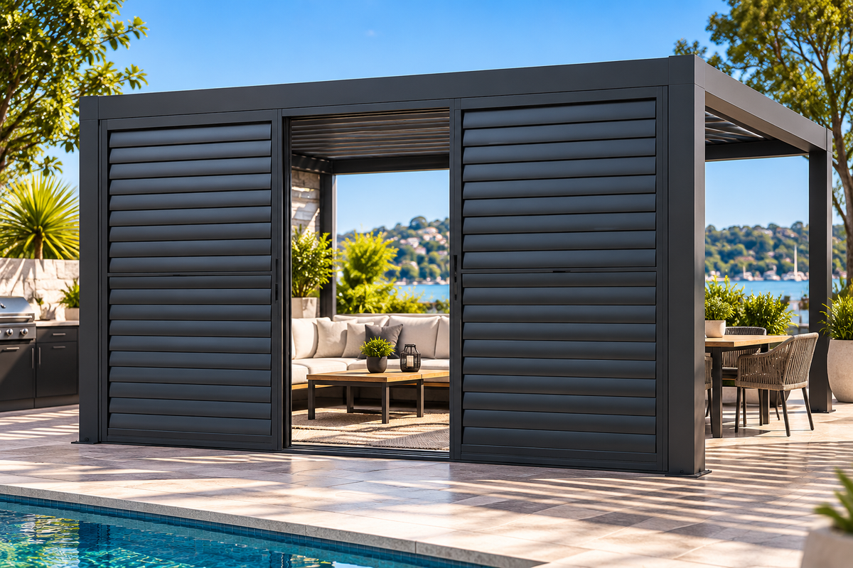 GazeboMate 3m × 4m Wall-Mounted Aluminium Louvered Pergola – Privacy Screen & Wall Options