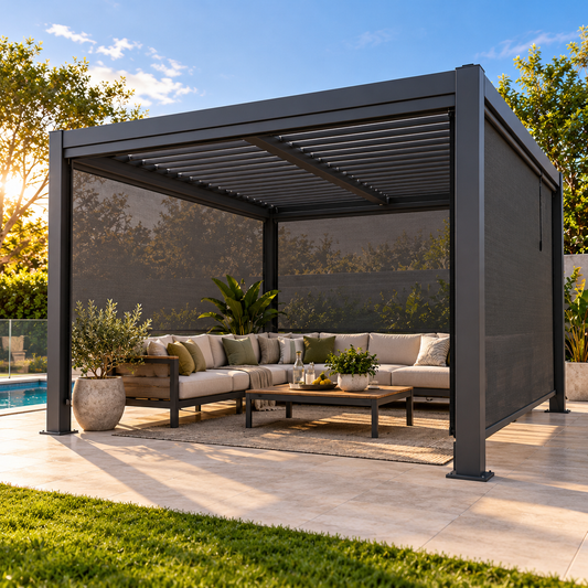 GazeboMate Aluminium Louvered Gazebo with Privacy Wall – Monument
