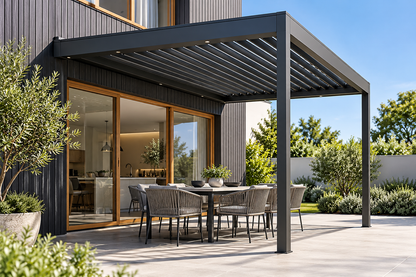 GazeboMate 3m × 4m Wall-Mounted Aluminium Louvered Pergola – Privacy Screen & Wall Options