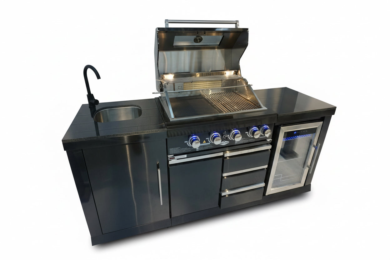 Floor stock 2M Kingsley 4 Burner Non Wok Black Stainless Steel BBQ Package