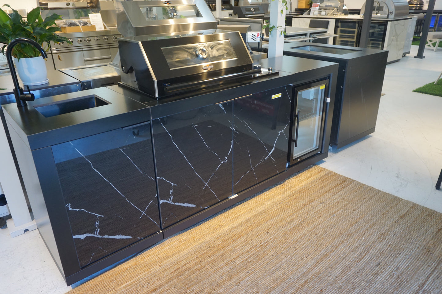 Compact Series Rockpool Summit Black 4B Drop In BBQ Inc sintered stone Benchtops, Aluminium Cabinets, Weather Resistant, Fridge & Sink