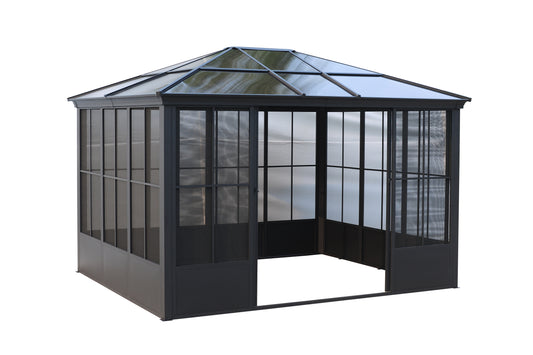 Elite Aluminium Black PC Garden Sunroom House 3x3.65m With window screen Polycarbonate Board roof