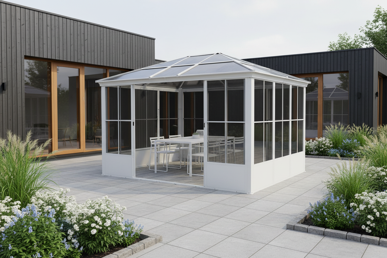 Elite Aluminium WHITE Garden Sunroom House 3x3.65m With window screen Polycarbonate Board roof