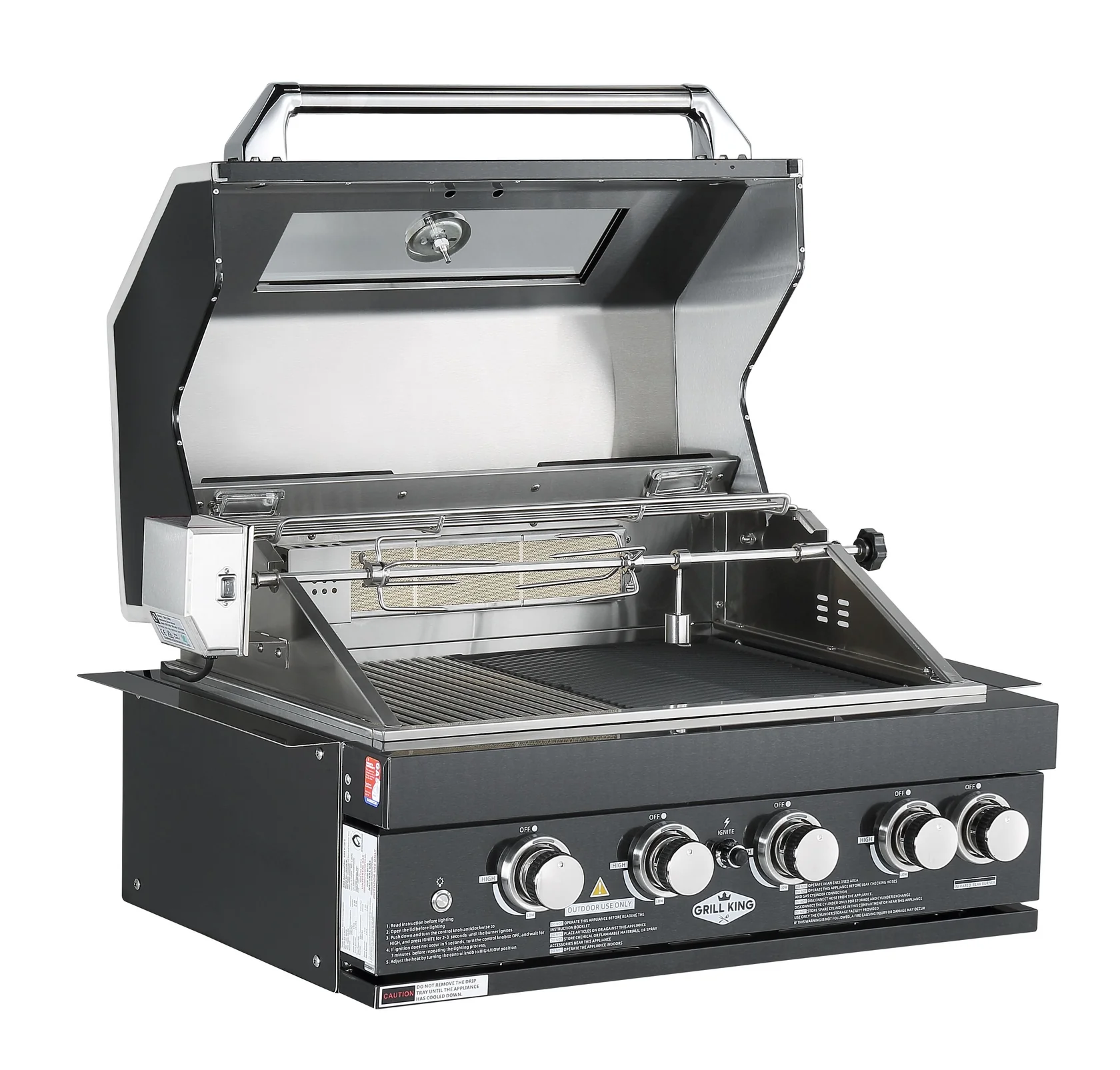 4 Burner Built In BBQ Package Inc Non Wok 4B Black Stainless Steel Built In BBQ + 1DR Sink & 2DR Fridge