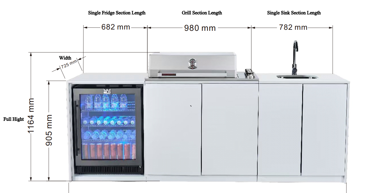 Grill King Signature Series Outdoor BBQ Kitchen Package | White Stone Benchtop, White Alloy Cabinets Inc 4 Burner Drop-In BBQ