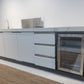 FLAT HOOD White Stone 4B Drop In BBQ Kitchen Package with Stone Benchtops, Hampton Waterfall Design